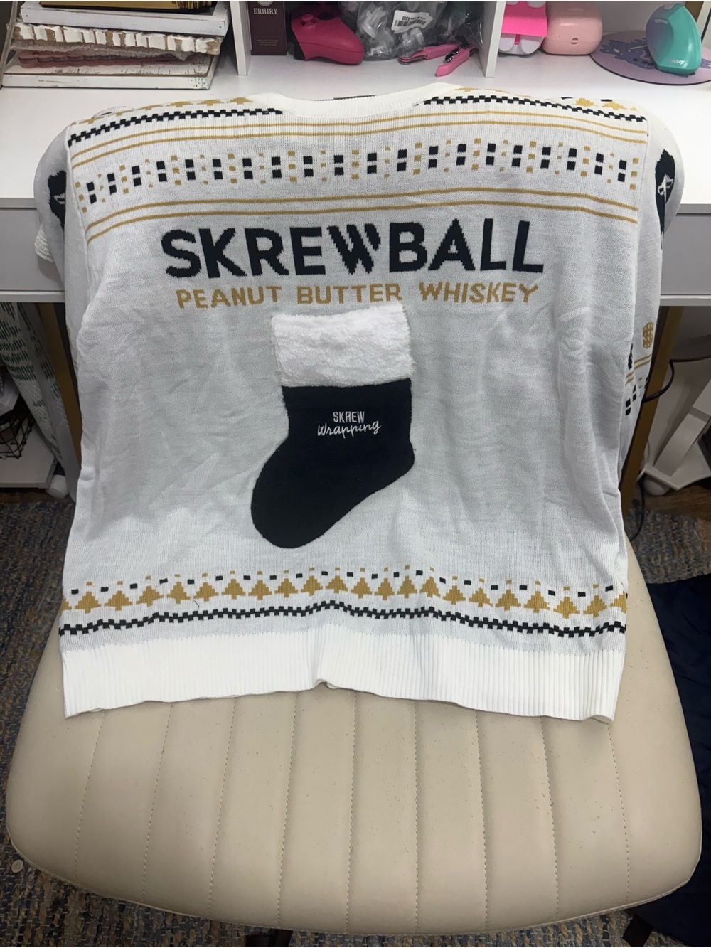 Skrewball Men's White Holiday Knit Sweater